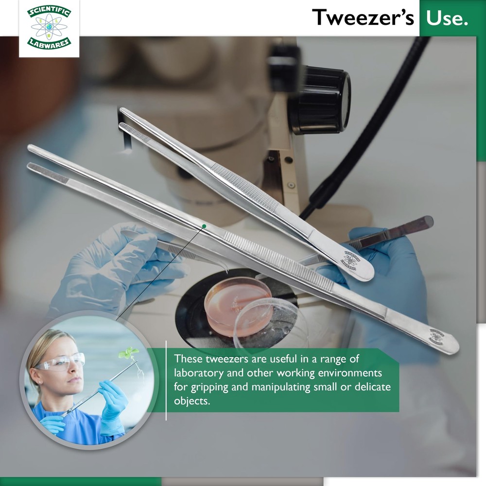 Scientific Labwares Silver Premium Antimagnetic Thumb Forceps Precision Grip