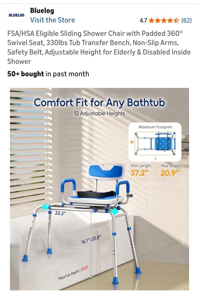 Blue White Adjustable Transfer Bench with Armrest Backrest Plastic Aluminum