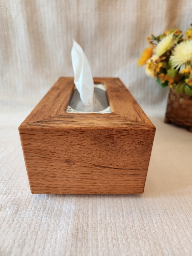 Vintage Handmade Tissue Box Cover Solid Oak Tissue Dispenser Rectangle Rustic
