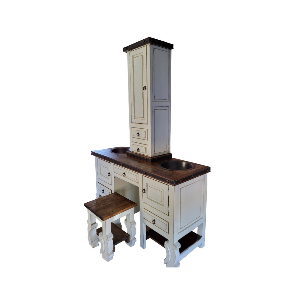Don Pio Rustic Bathroom Vanity With Make-up Vanity and bench