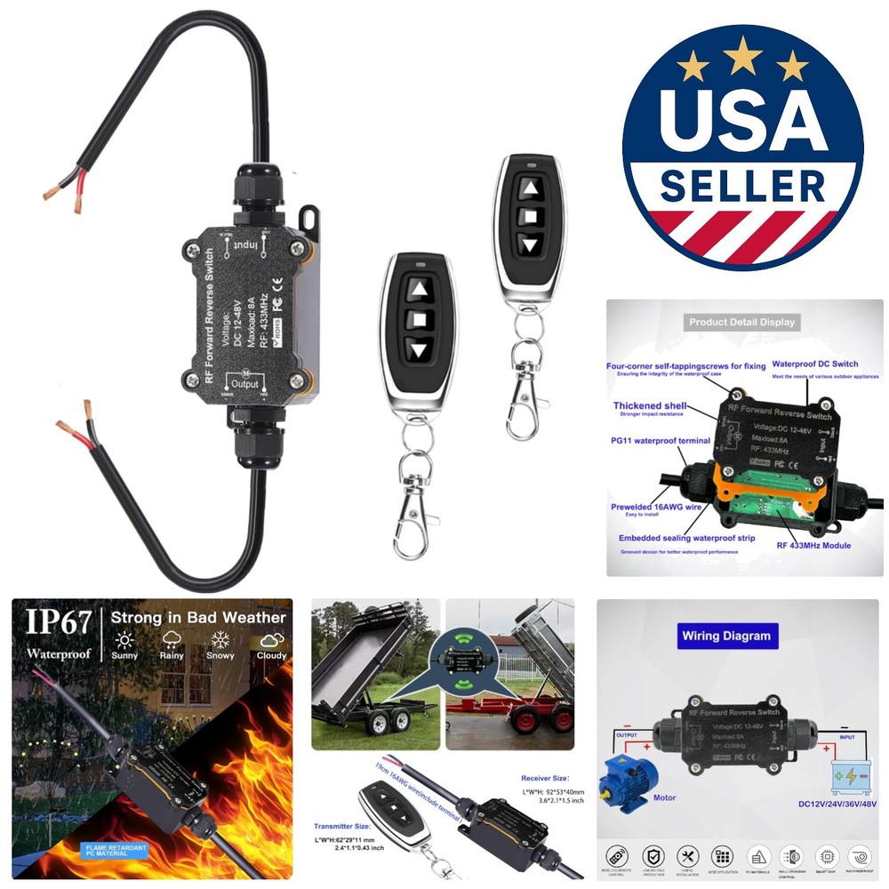 Compact  Waterproof Wireless Switch for DC Motor - Forward Reverse Control