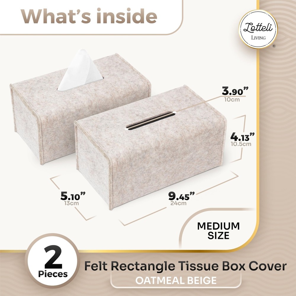 2 Pack Tissue Box Cover - Decorative Tissue Box Holder - Modern Felt Tissue B...