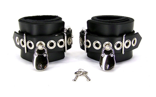 Locking Lined Leather Wrist Bondage Cuffs by Axovus