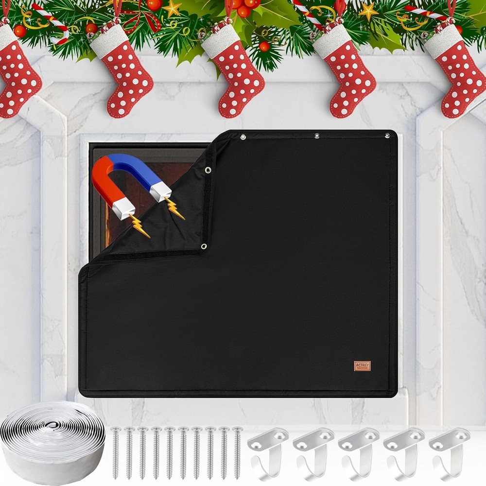 Fireplace Draft Stop Blocker Reaches 1800F Magnetic Hook & Loop Fastener(36"x32)