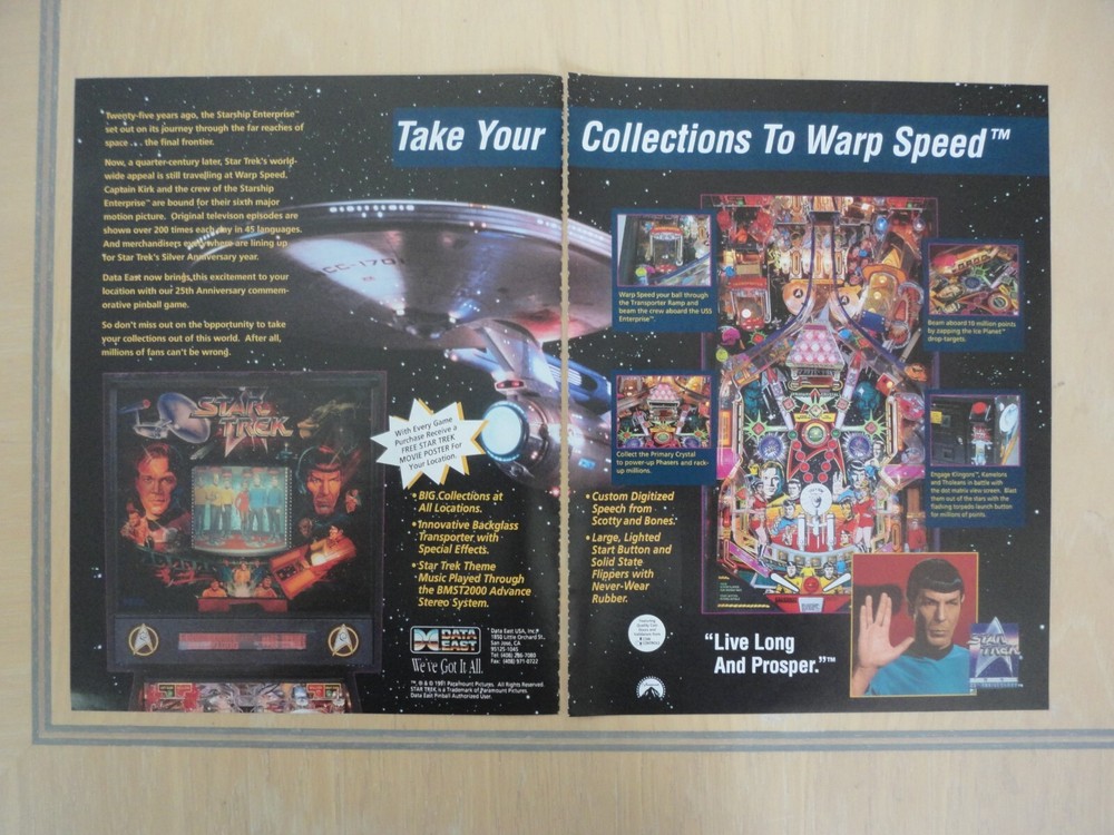 Star Trek Pinball Machine 2 Page Original Magazine Pull Out Advertisement
