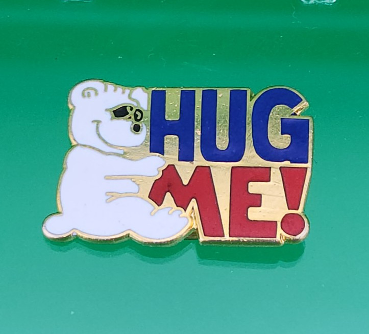 White Bear Hugging Hug Me! Novelty Lapel Hat Vest Pin