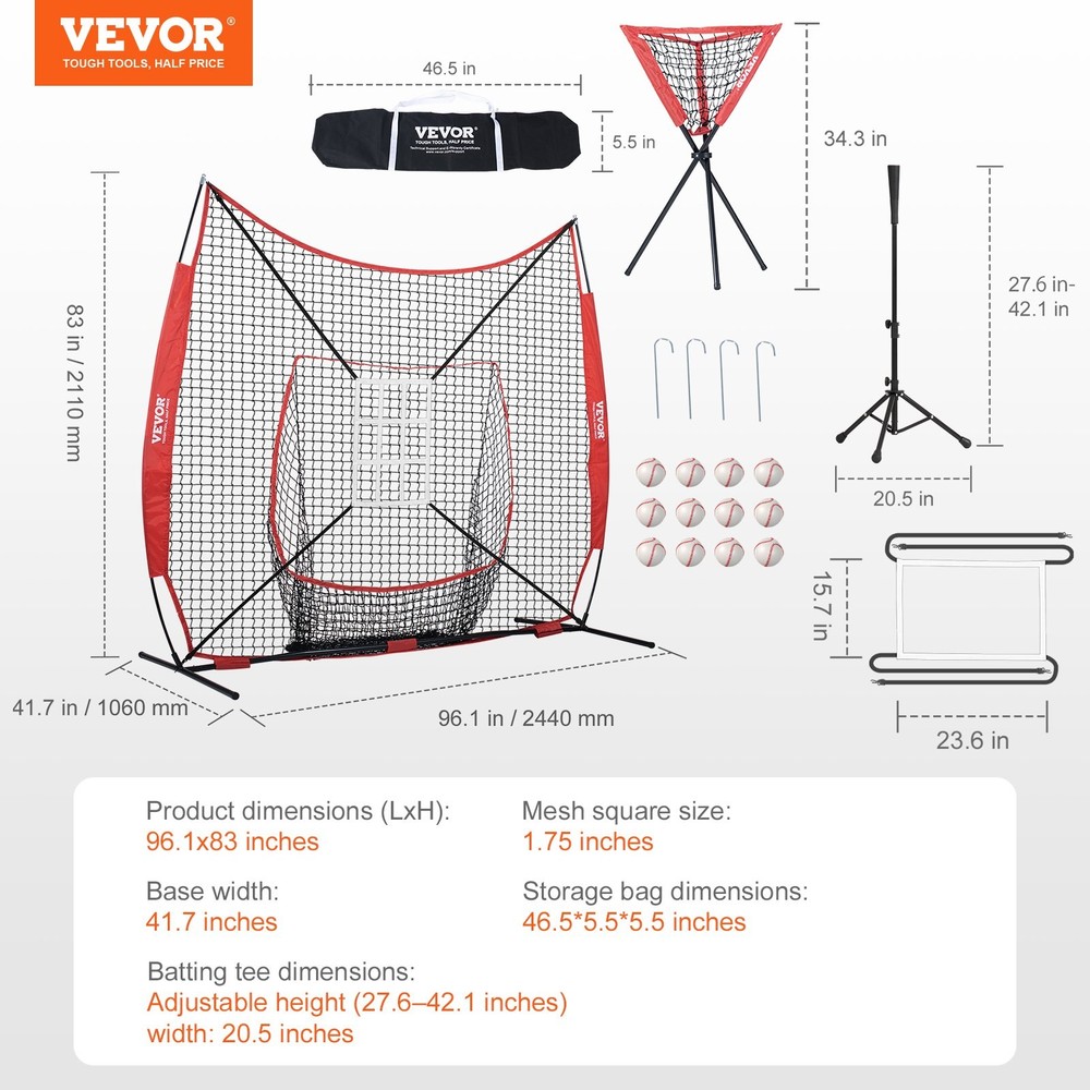 7x7 ft Baseball Softball Practice Net, Portable Baseball Training Net for Hittin