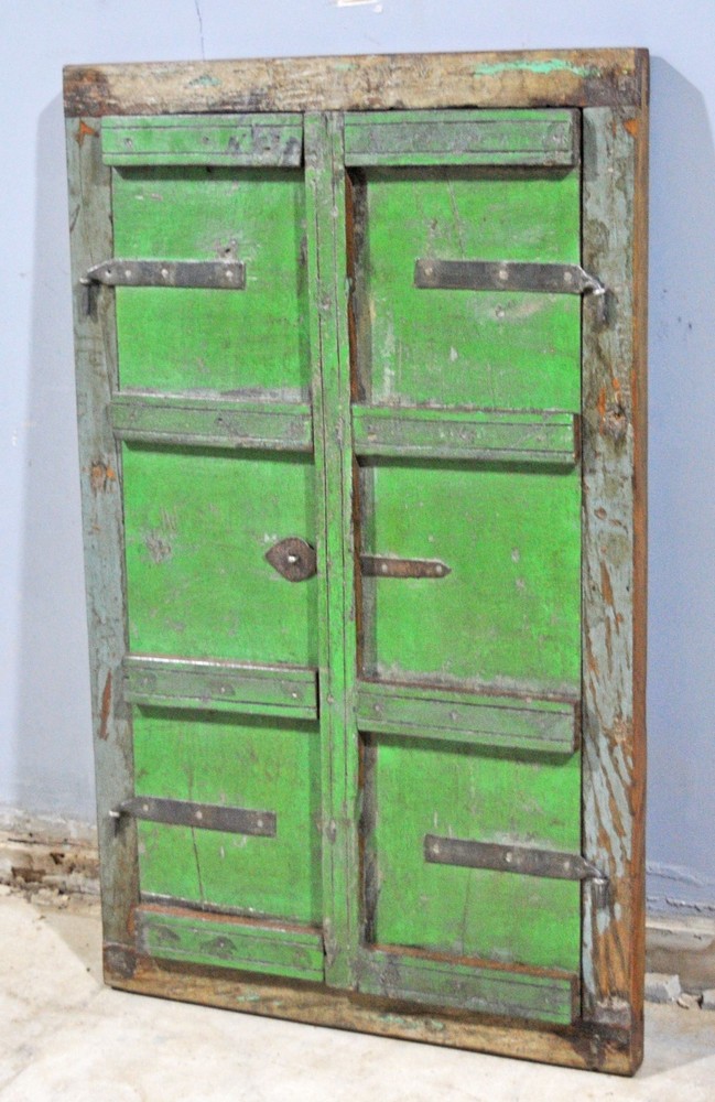 Antique Wooden Wall Decow Window Panel Frame Original Old Rustic Polychrome