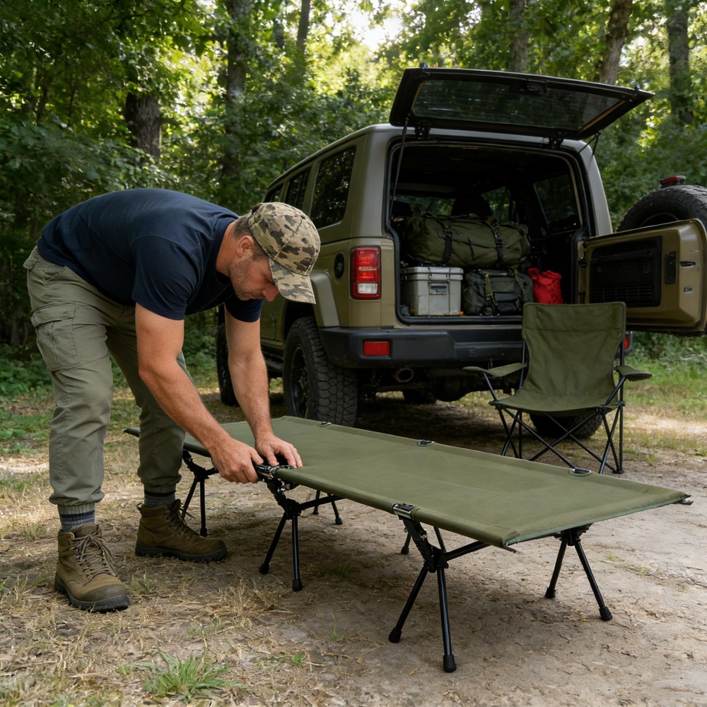 Portable Folding Camping Cot, Height Adjustable Sleeping Cot for Adults