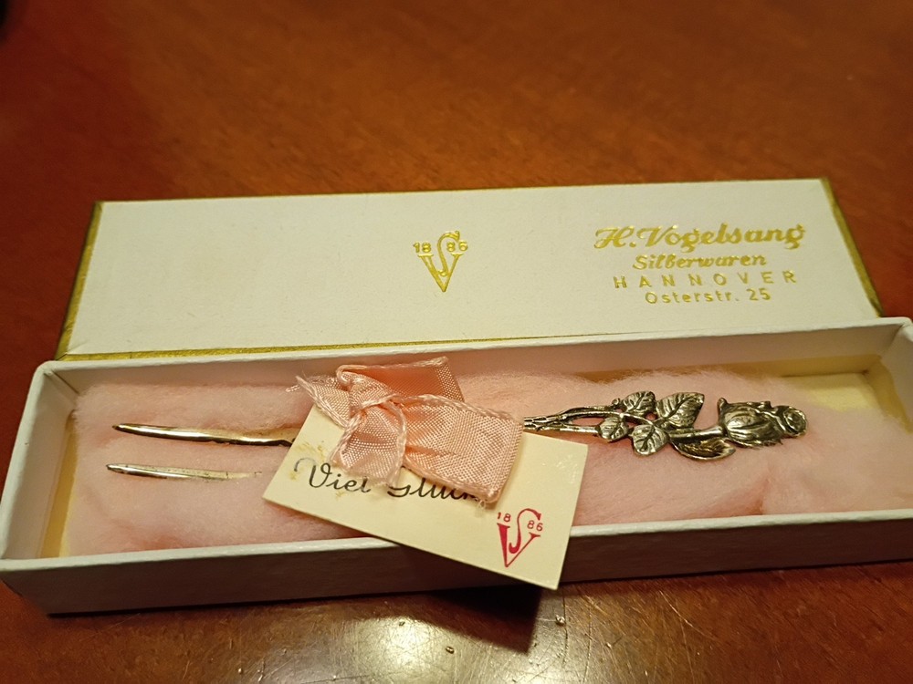 Serving Fork, Rose, 800 Silver With Box