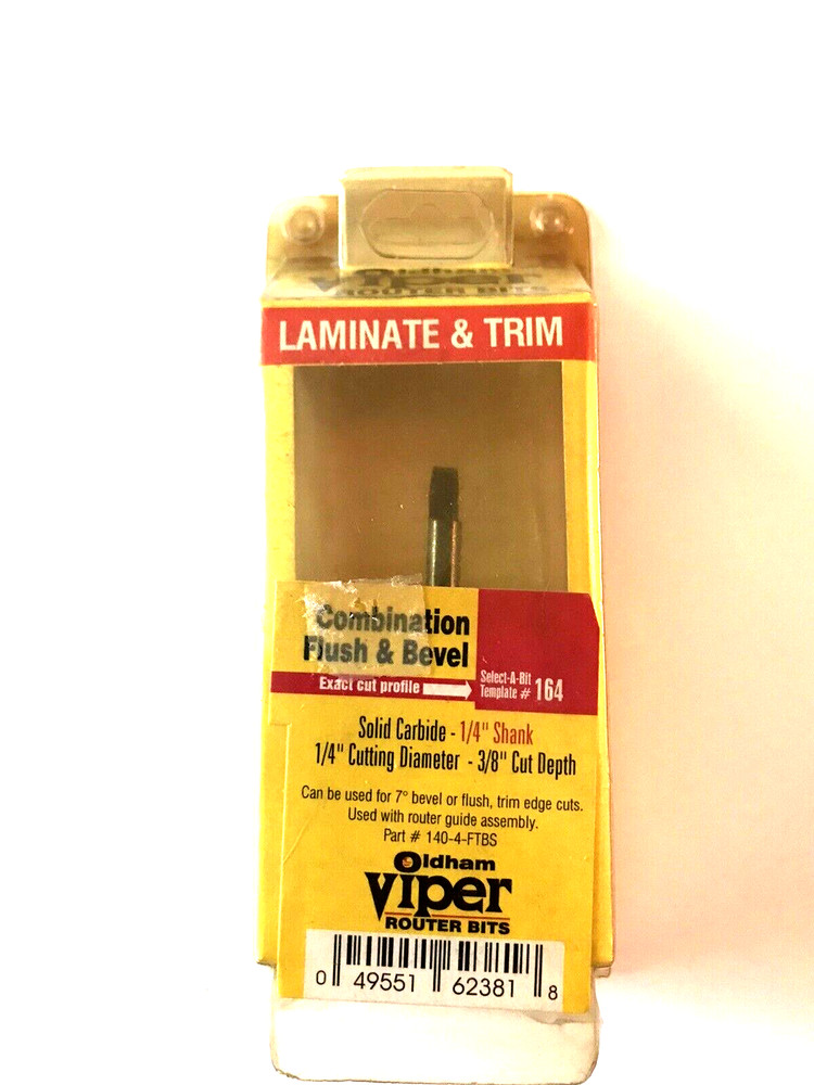OLDHAM  # 140-4-FTBS  SOLID CARBIDE FLUH & BEVEL  1/4"  ROUTER BIT - SHIPS FREE