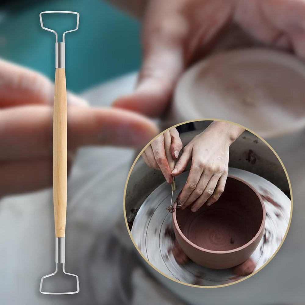 2pcs Double Ended Clay Carving Tools, Wooden Handle Pottery Sculpting Tools