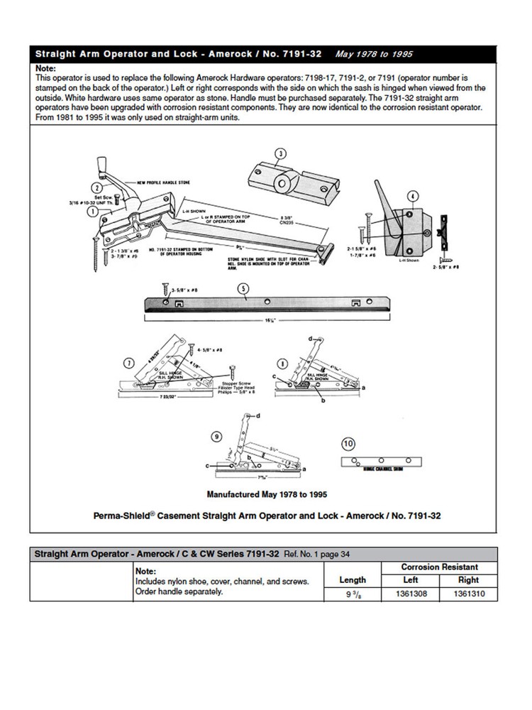 Andersen Casement Window Operator Left Handed Straight Arm Operator Perma Shield