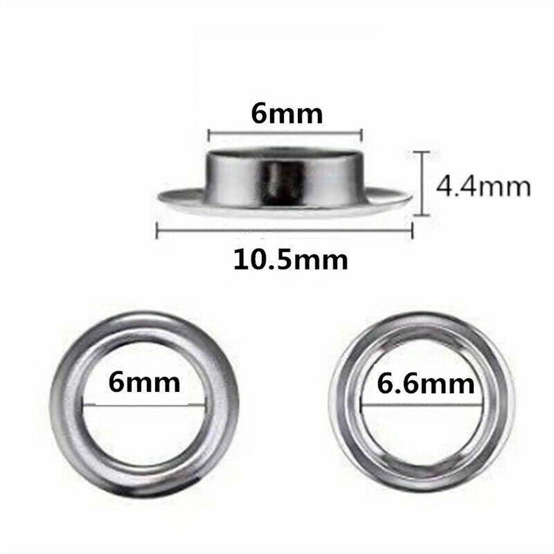 200PCS Eyelets Grommets with Installation Tools Kit Leather Rivet Buckle 6mm