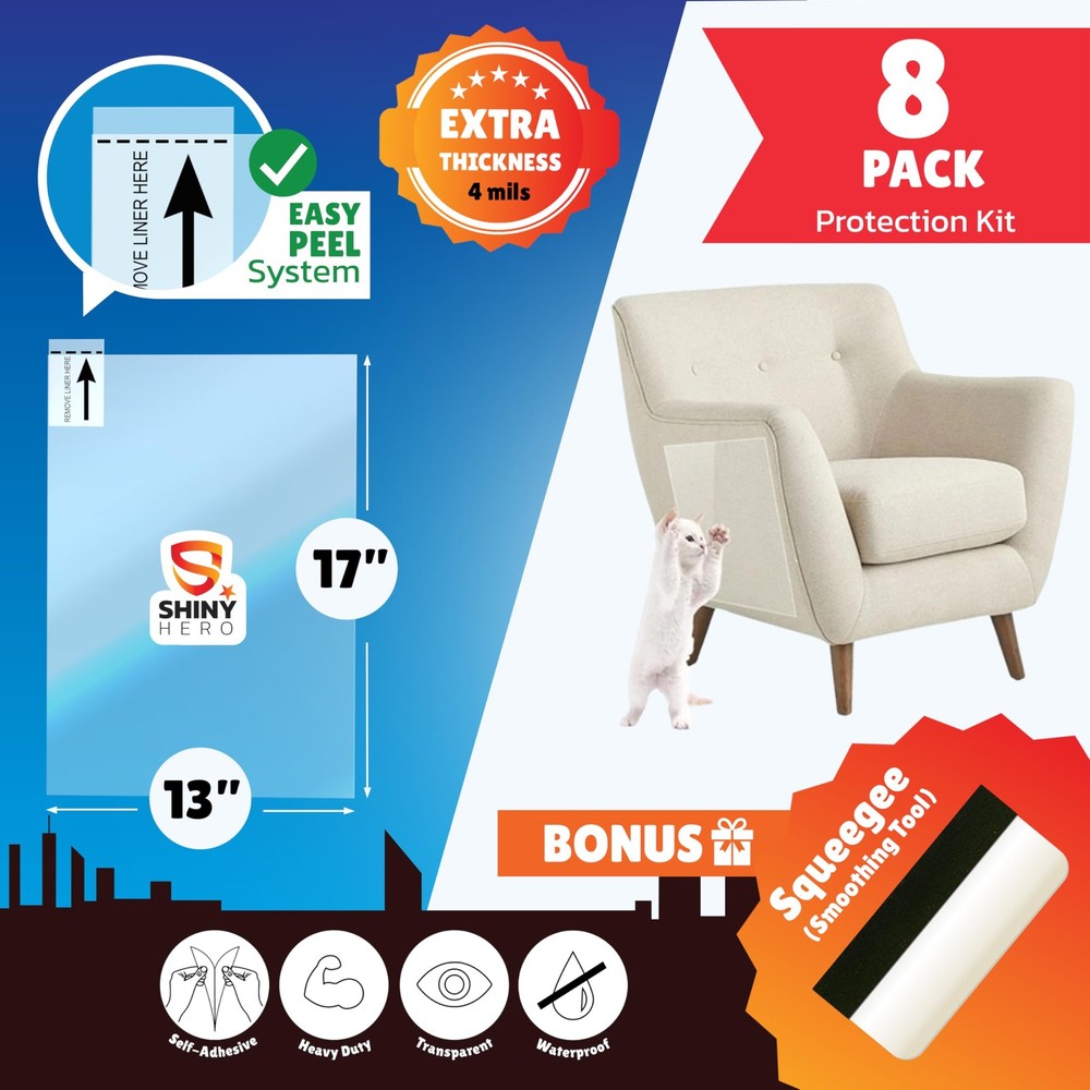 8-Pack - Clear Wall & Door Protector from Dog 8-Pack: 13x17", Sheets