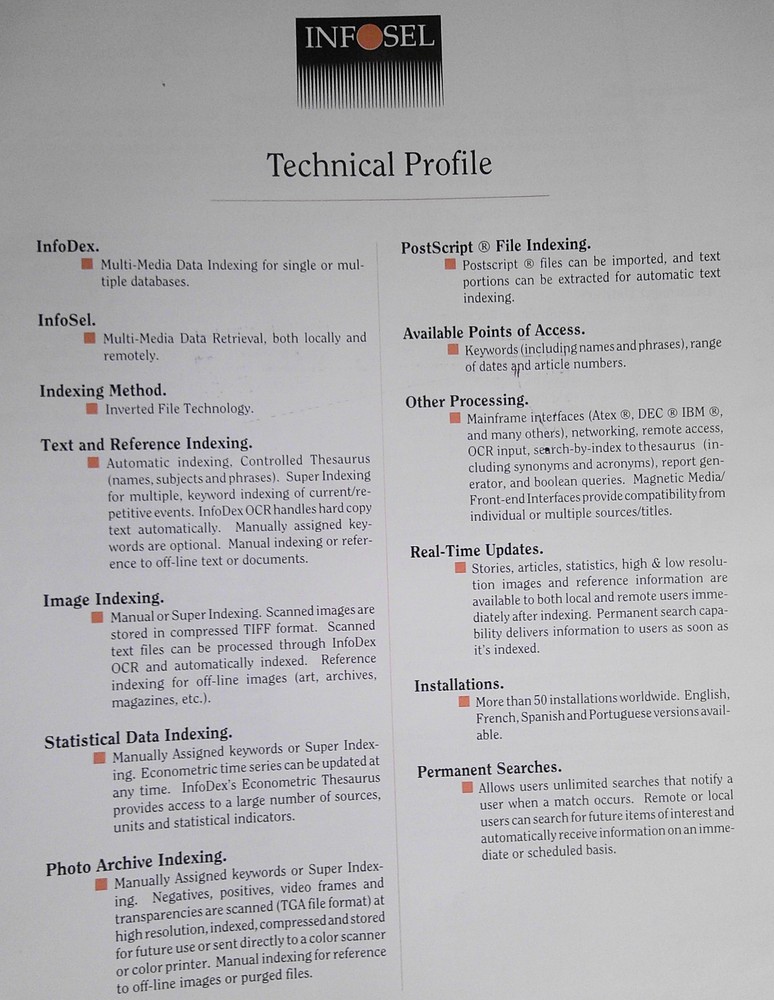 1989 Infosel Press Kit -Introducing Infodex multi-media database for journalists