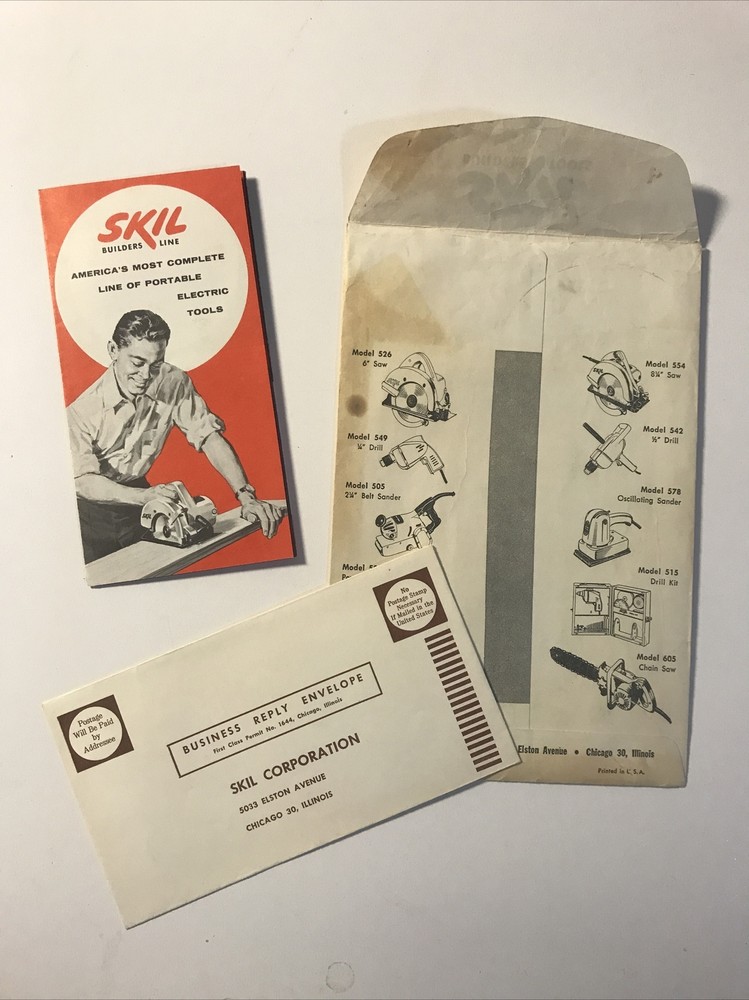 Skil Builders Tools Saw Drill Pamphlet Catalog Ordering Envelope Vintage