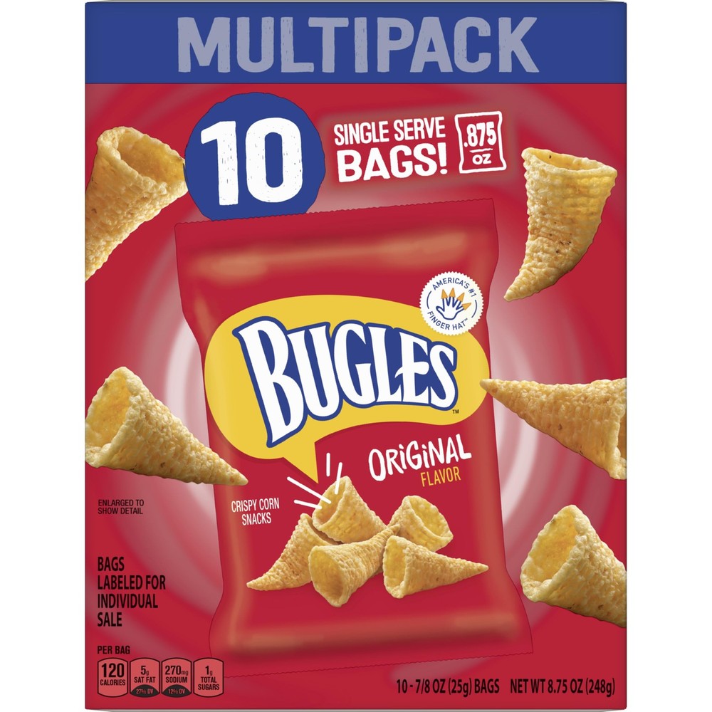 Bugles Original Crispy Corn Snacks, Snack Bags 10 Count (Pack of 1), red