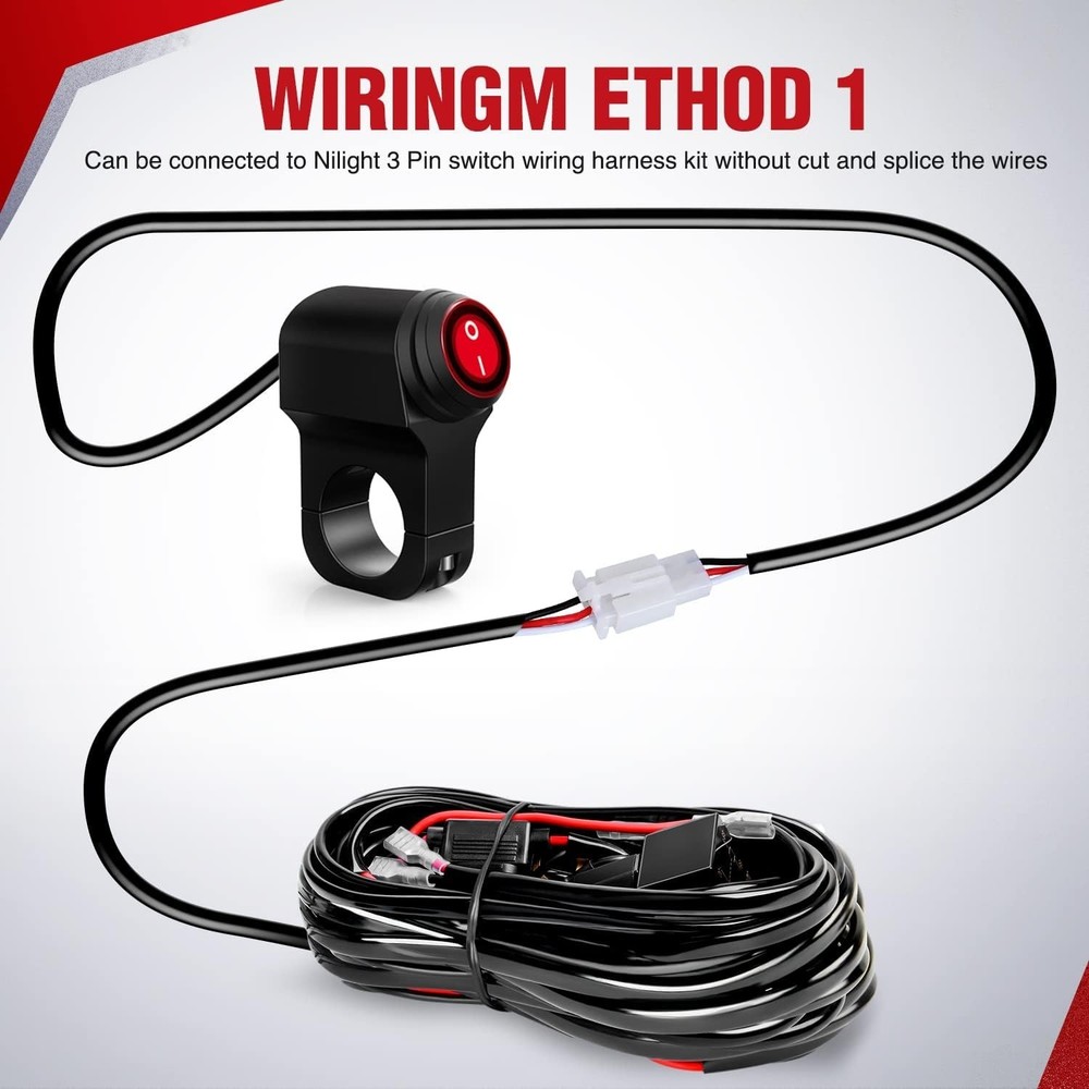 Universal Fit 12V ATV Light Switch - Waterproof Push Button with 3 PIN Connector