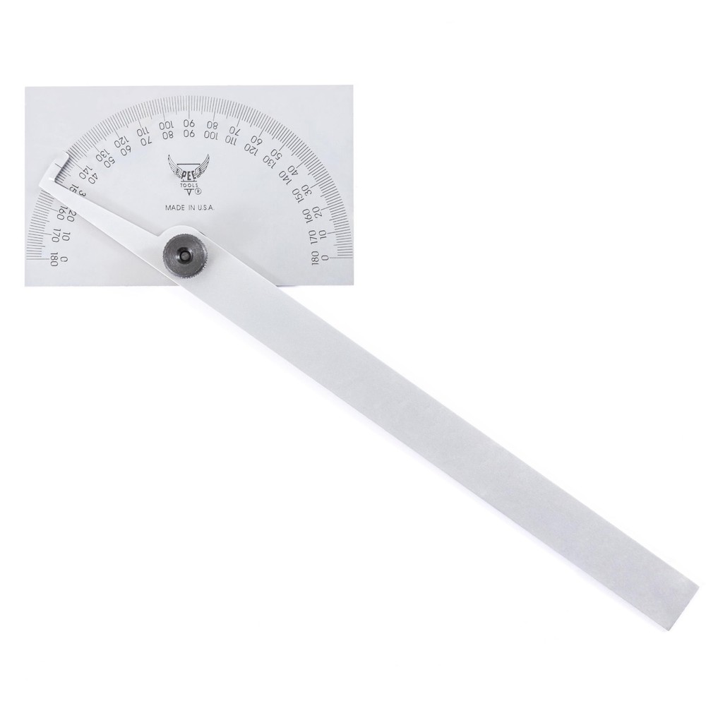 PEC Tools Stainless Steel Angle Protractor 6" Blade, 0-180° Range