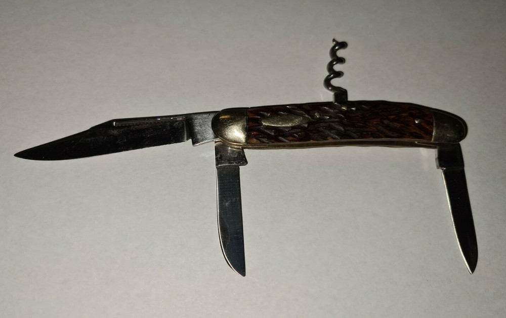 Precise SIlver Eagle #440 Pocket Knife 4 Function Wood Grain Handle Awesome