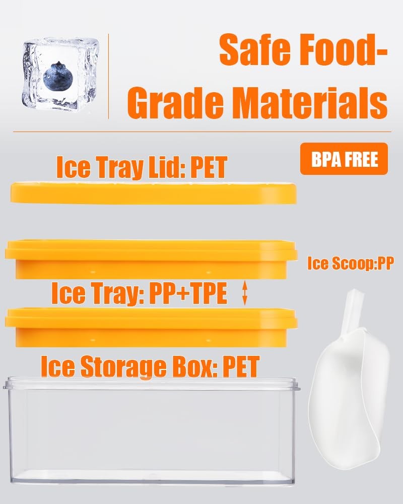 Ice Cube Tray with Lid&Bin, Ice Cube Mold with 56 Cubes, Stackable Ice Trays ...