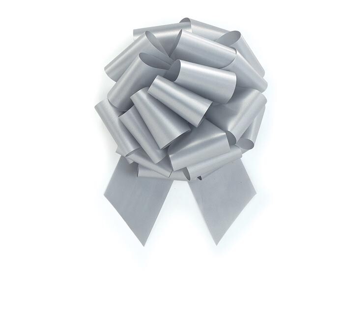 Giftwrap Pull Bows 5-1/2" SILVER Flora Satin 20 Loops "QUANTIY 1 MEANS 4 BOWS"