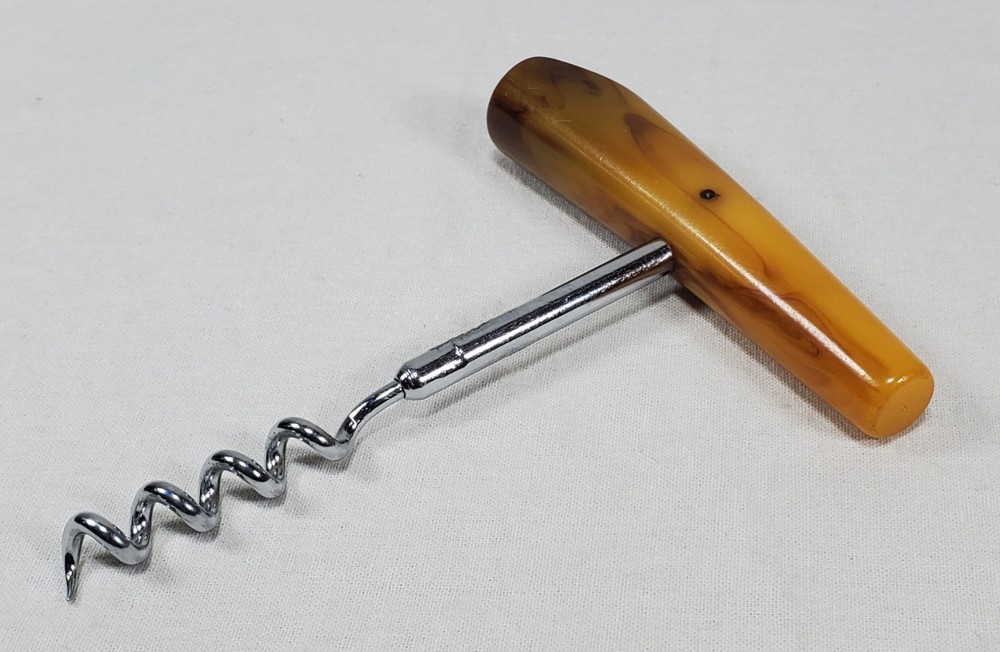 Vintage MCM Corkscrew Marbled Butterscotch Bakelite Handle Wine Opener Barware