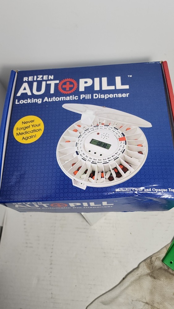 Reizen Automatic Pill Dispenser | White & Clear Lids