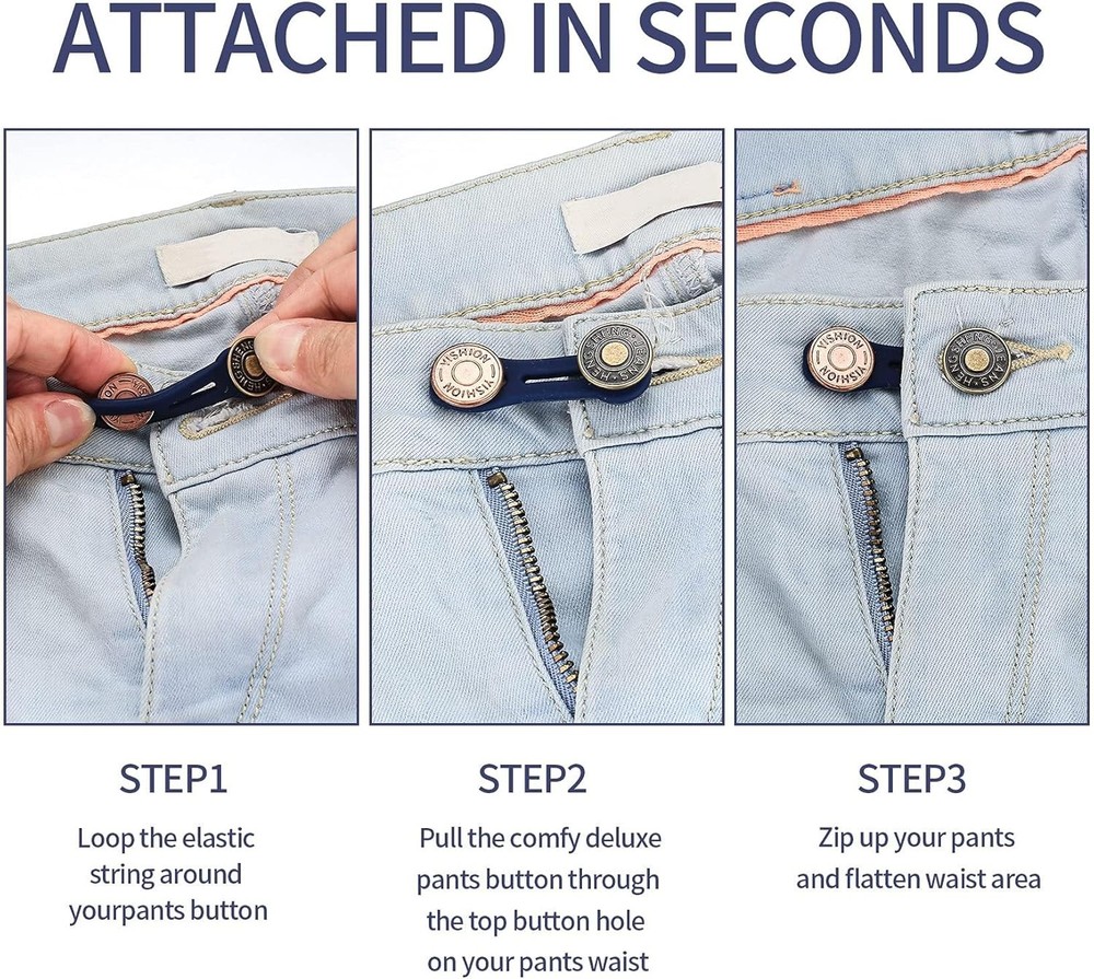6 Pcs Jean Button Extender, Pants Extender for Moderate, dark blue