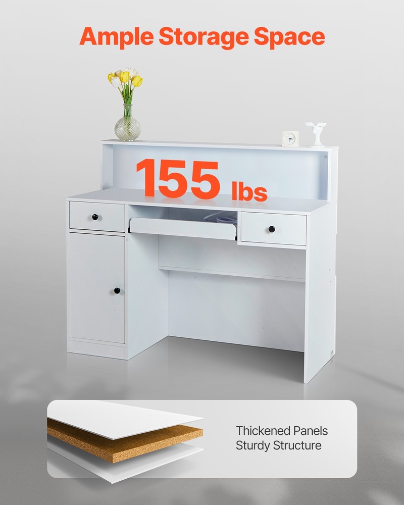 Uimoso Reception Desk Rectangular Front Counter Table 47.24in White Office Table