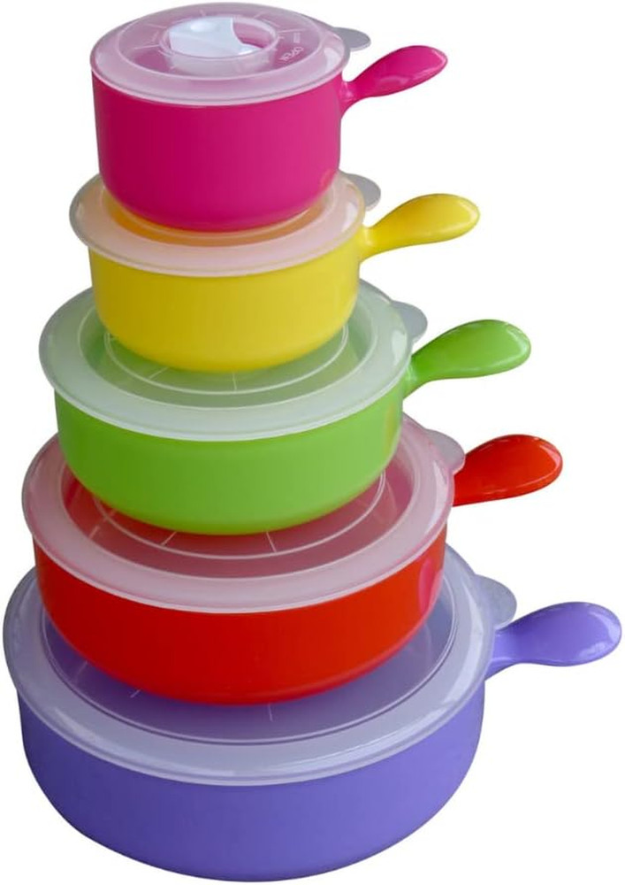 Microwave Cookware & Storage Bowls-10 Pc Set-Freezer Safe Plastic Bowls with Han