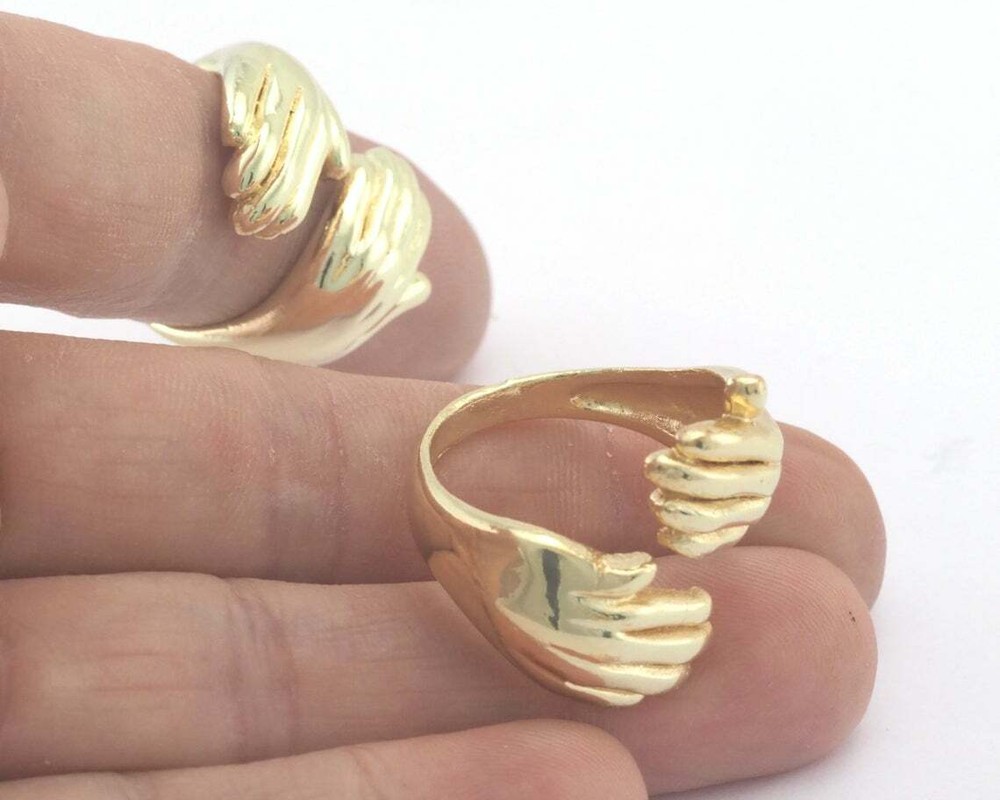 Hands Statement Ring Adjustable Gold plated brass 9US - 11US inner size 4007