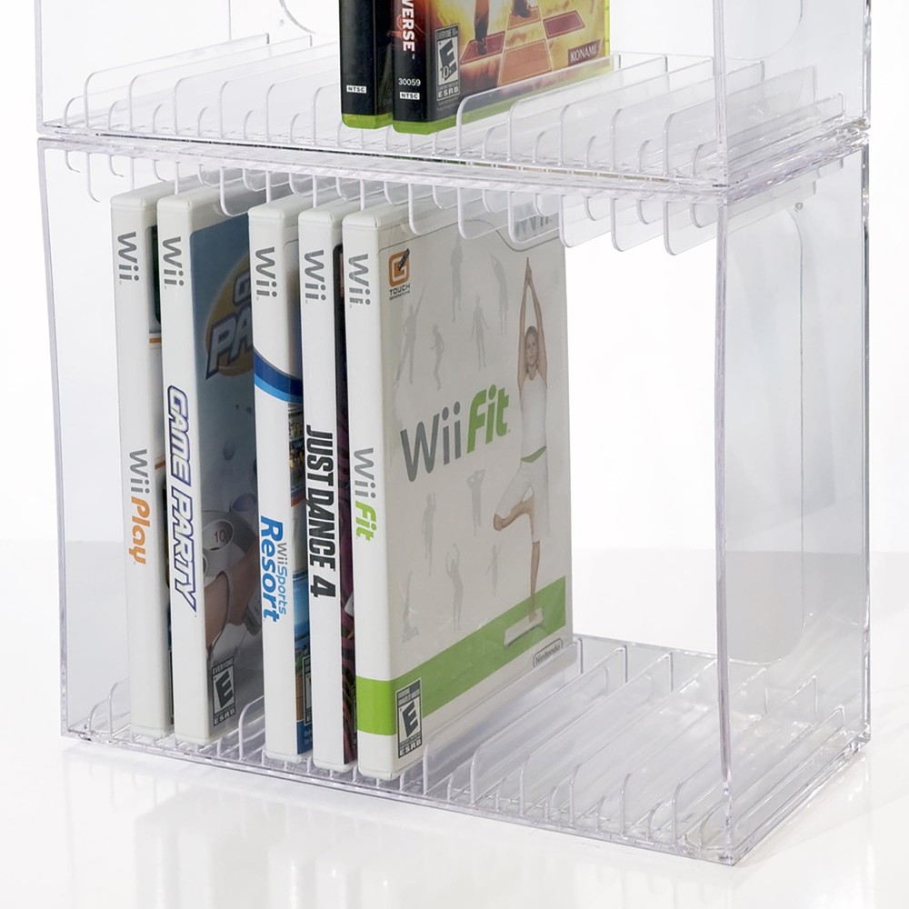 STORi Stackable Clear Plastic DVD Organizer with Rubber Feet | Medium,