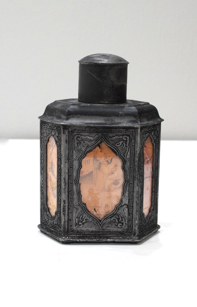 Chinese Painted Glass Tea Caddy 7.5"