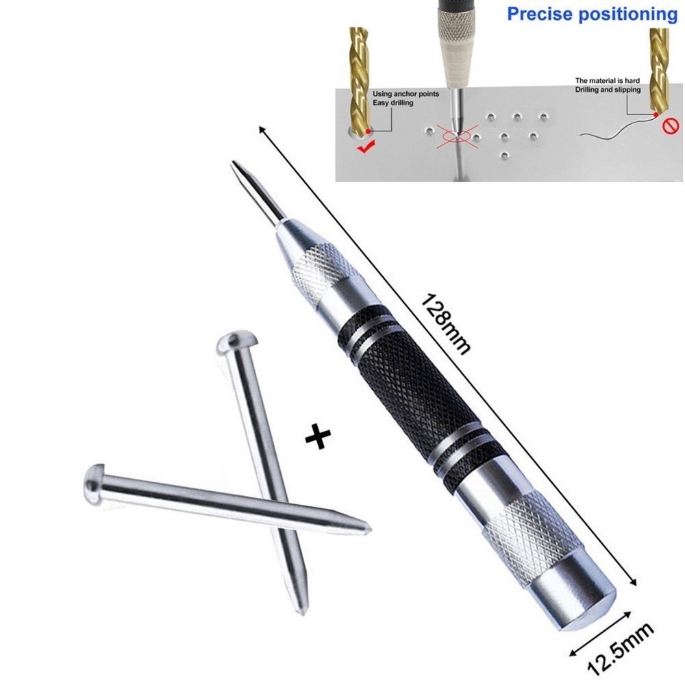 Automatic Center Punch Spring Loaded Tool With 2 Pcs Spare Punch Adjustable