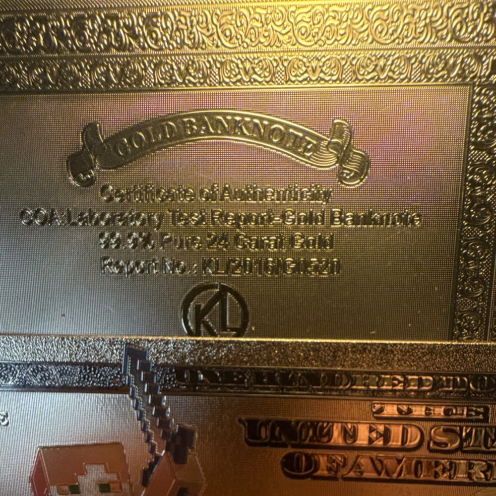 Minecraft 24K Gold $100 Commemorative Novelty Note Uncirculated