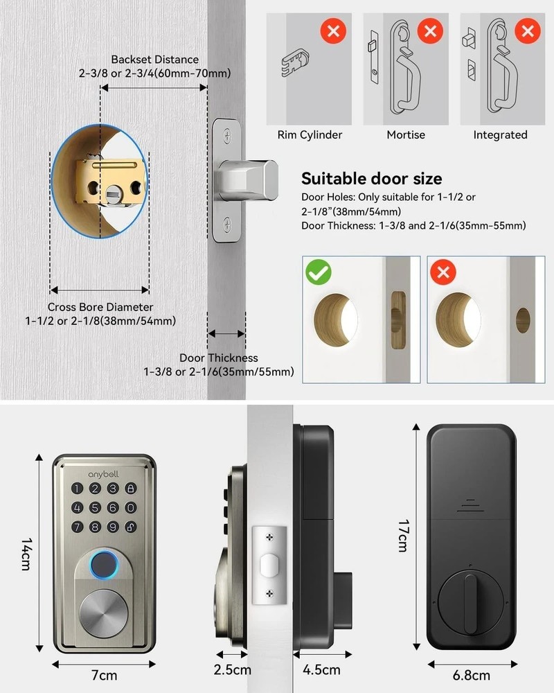 Smart Door Lock Fingerprint Keyless Entry Digital Keypad Bluetooth APP Office