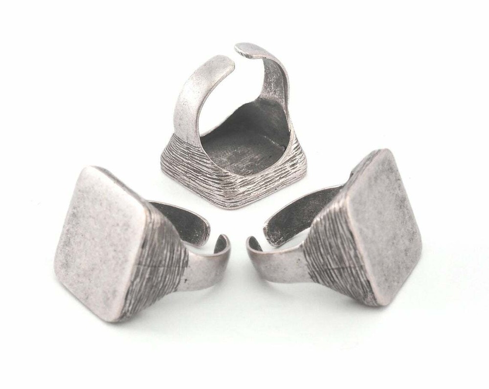 Antique Silver Plated Brass Streaked Ring Blank 19mm 9US innsize Adjustabl 3645
