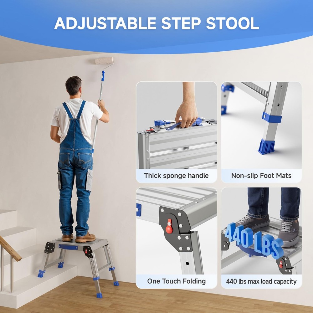 Loyoda Folding Step Stool for Adults, Aluminum Work Platform Regular, Silver