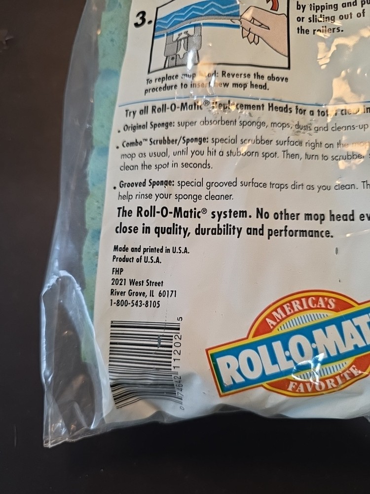 Roll-o-Matic 2-Pack Grooved 10” Sponge Mop Head Refills - NEW