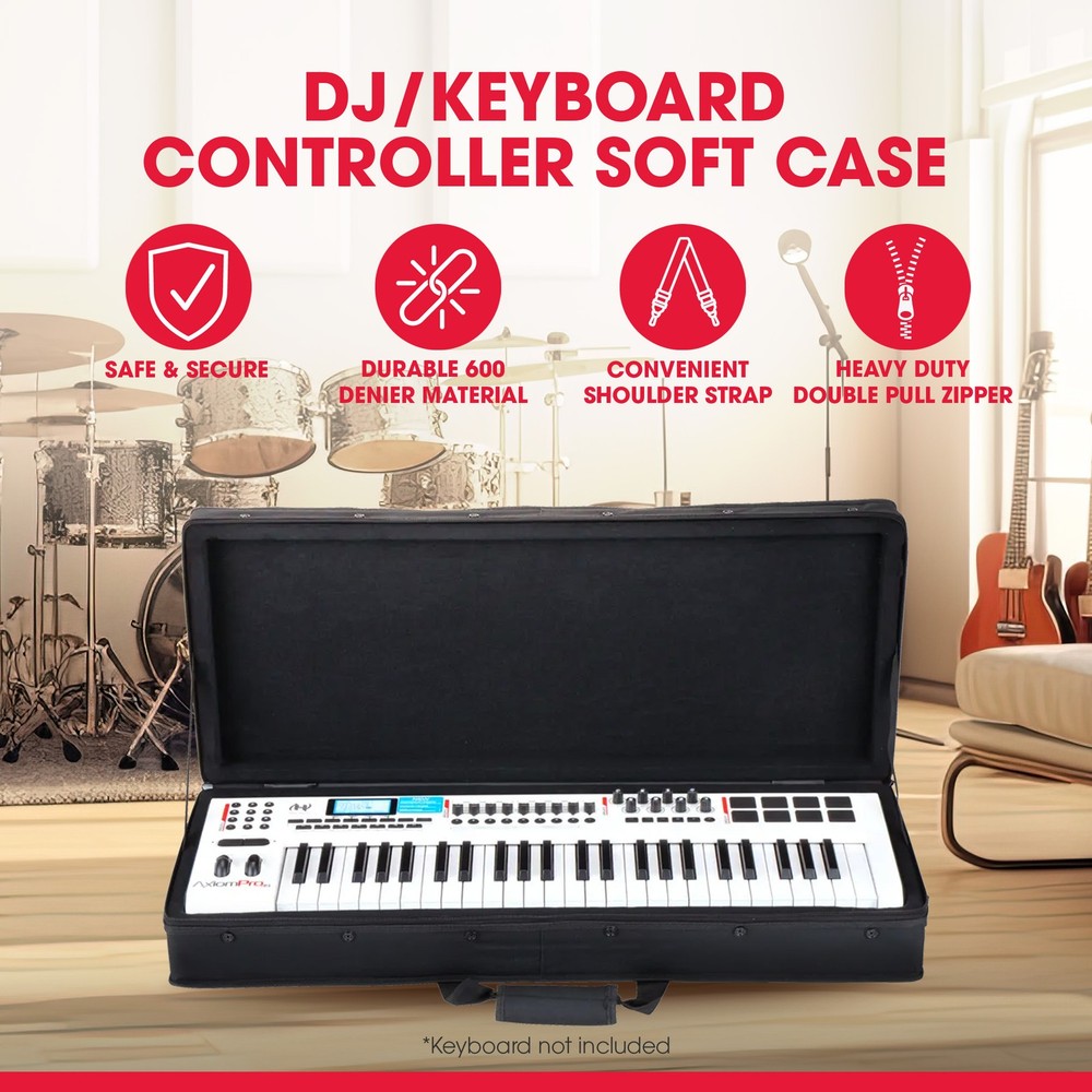 SKB 32”x12” DJ Controller & Small MIDI Keyboard Soft Case Padded Bag, Black