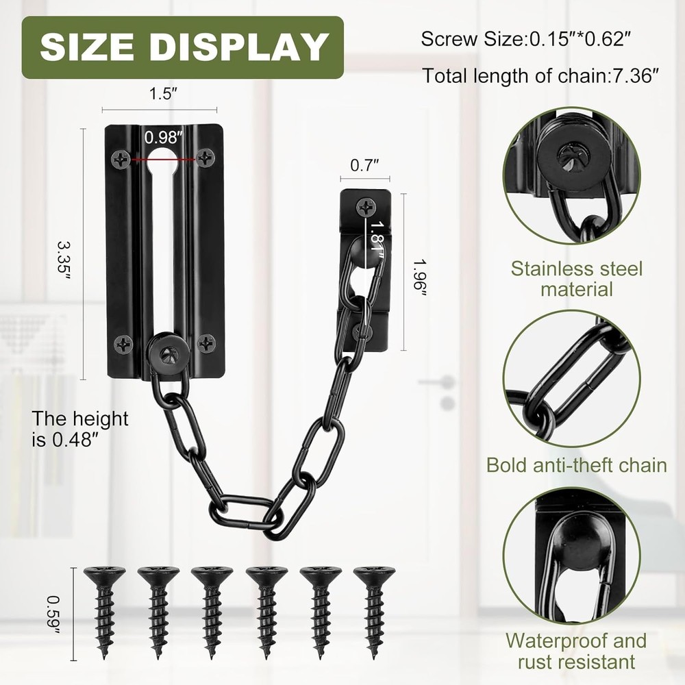 2 Pack Door Chain Lock Black, Security for Inside Door, Premium...