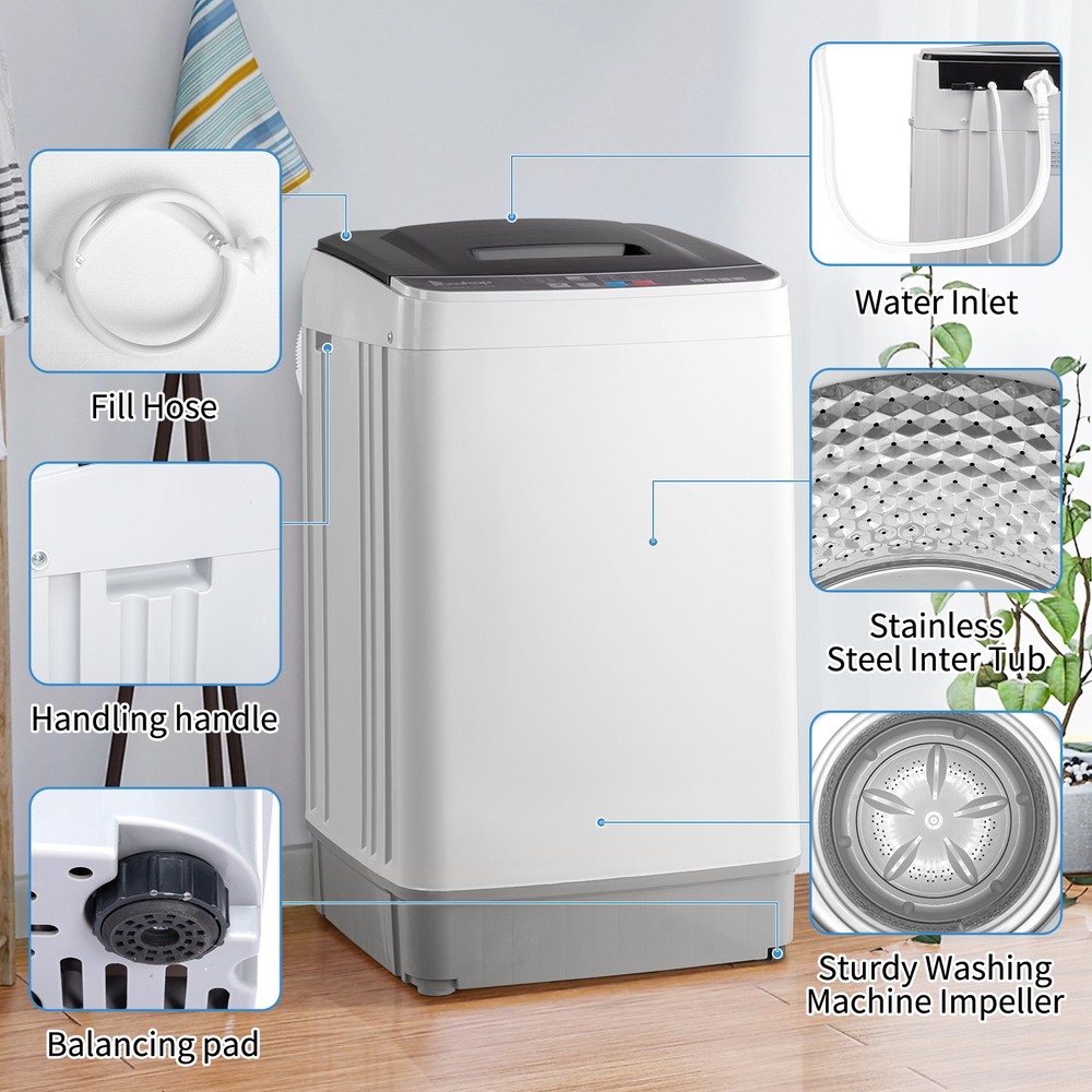 Smart Full Auto Washing Machine 17.6lbs 10 Programs Built-in Drain Pump