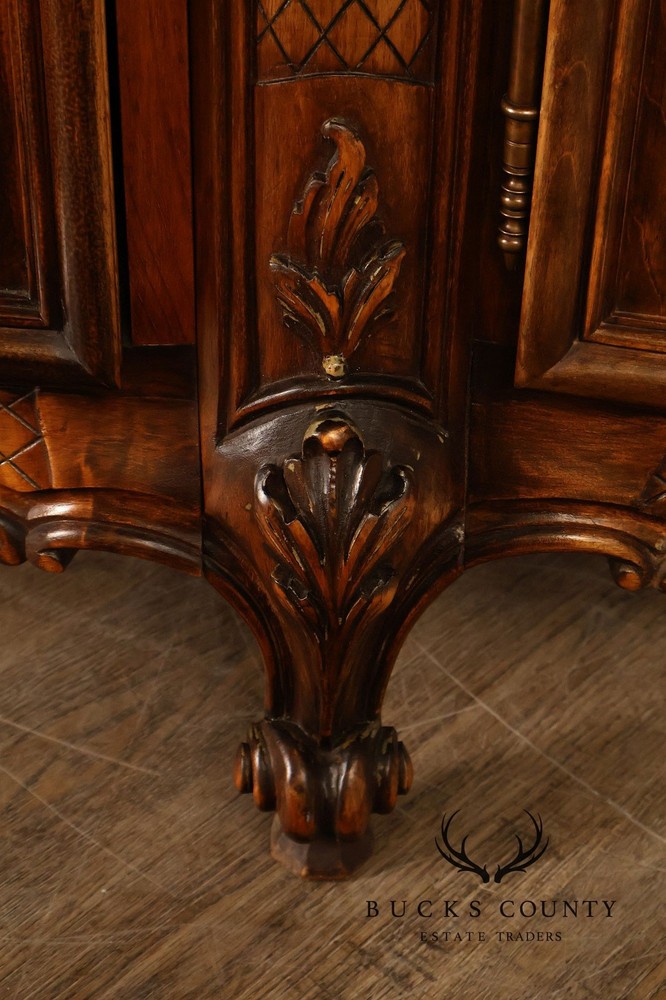 French Louis XV Style 106" Long Marble Top Walnut Sideboard