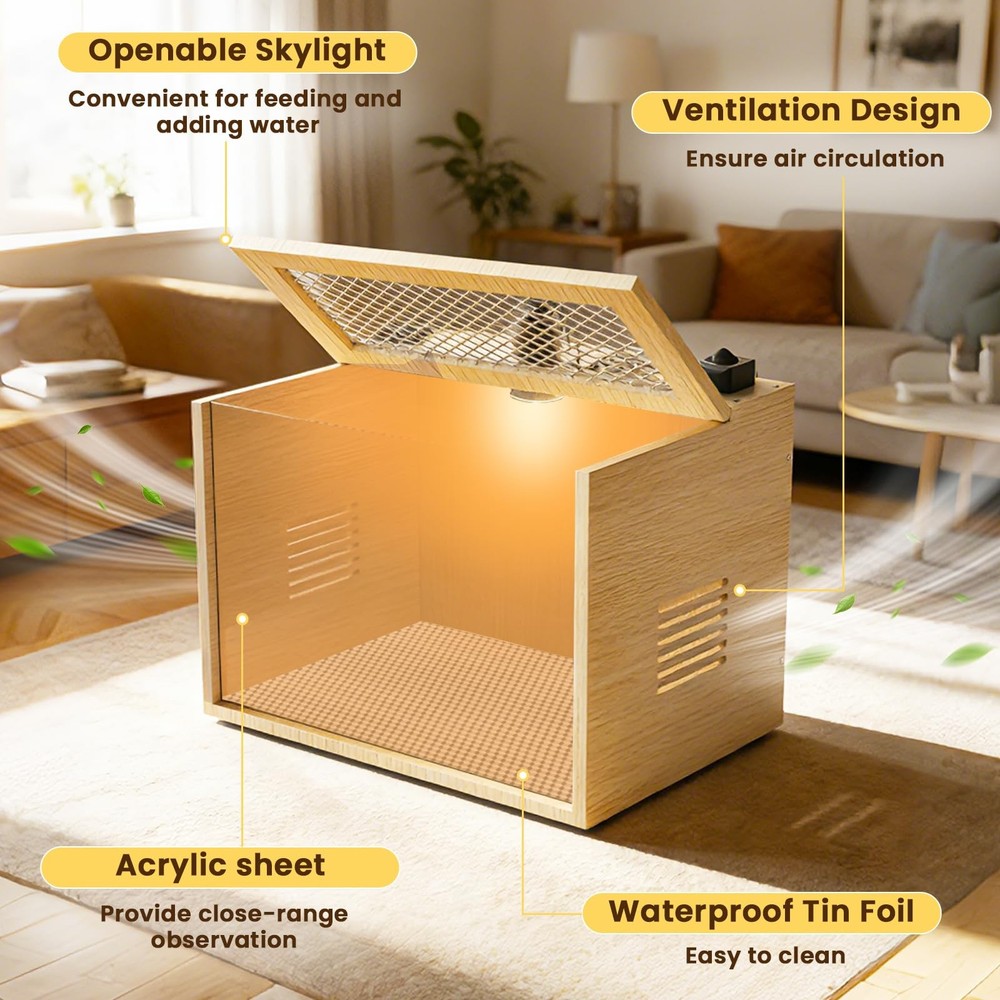 Brooder Box for Chicks, 16 Inch Wooden Chicken Brooder Box with 75W Heat Lamps,