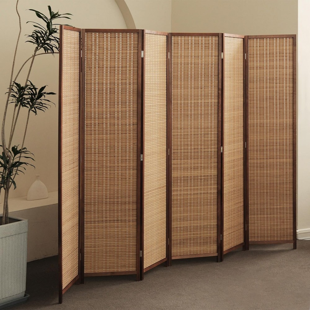 6 Panel Bamboo Room Divider 5.6 ft Tall Folding Privacy Screen for Room