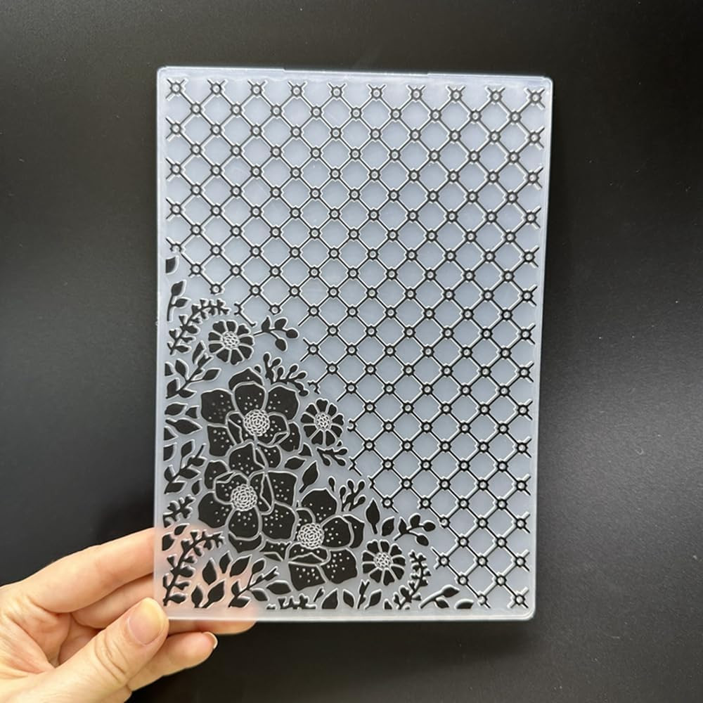 3D Plastic Embossing Folder Template Grid Rose Texture 5X7 Inch for Card Making