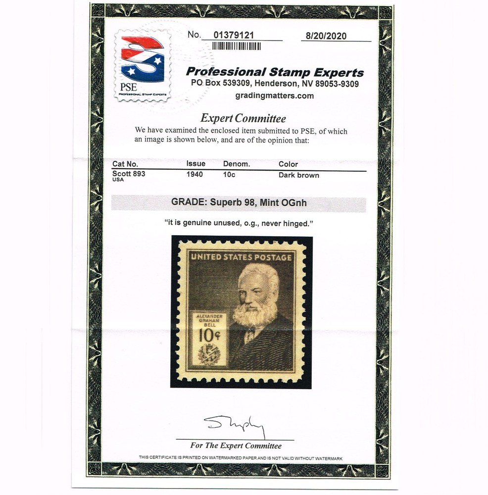 EXCEPTIONAL GENUINE SCOTT #893 MINT PRISTINE OG NH PSE CERT GRADED SUPERB 98