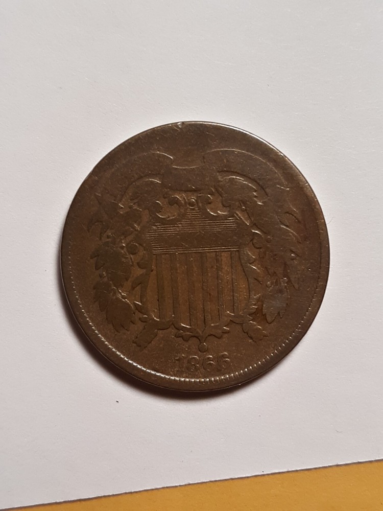 1866 Two Cent Coin Brown Good
